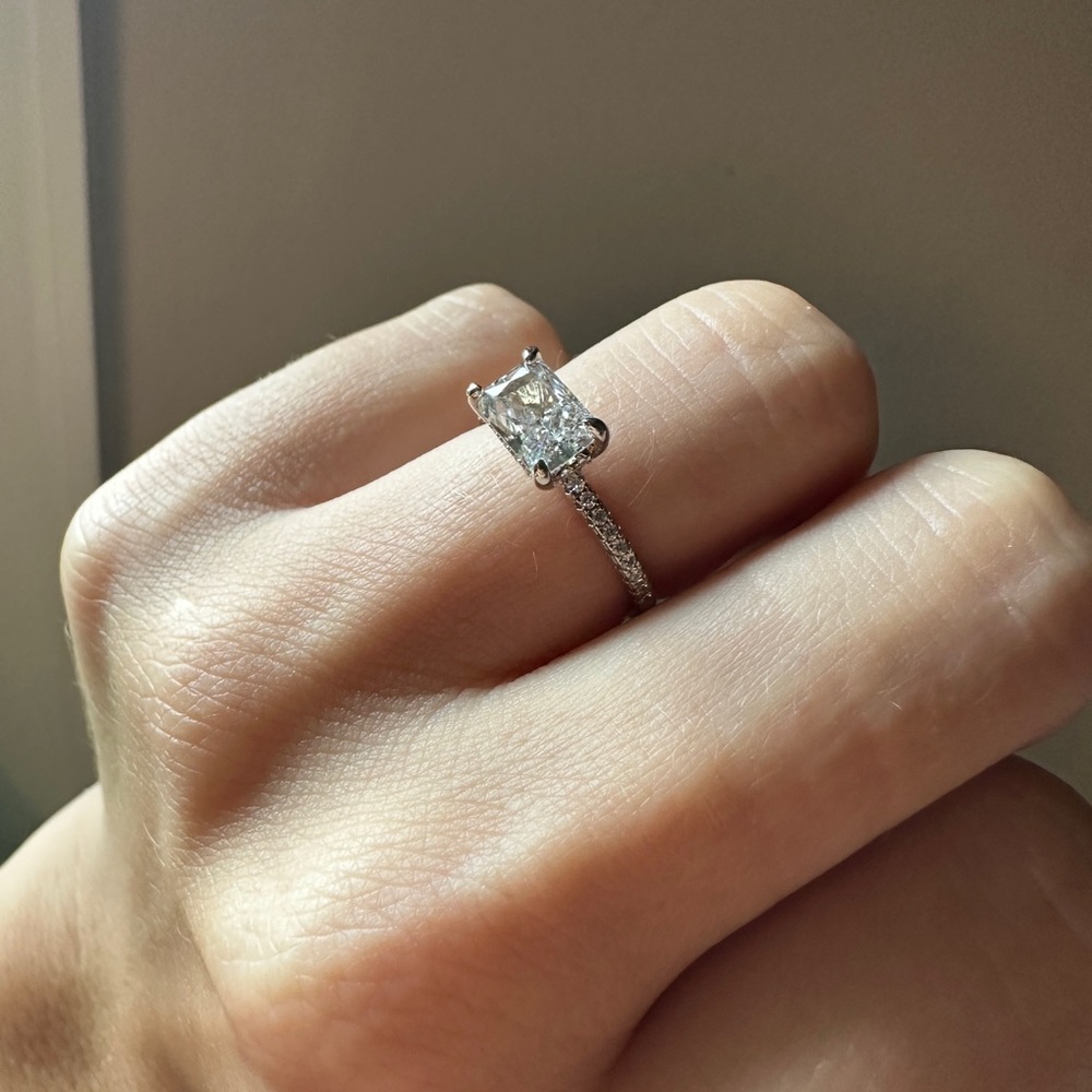Size 6 - Objekts Jewelry Sterling CZ East West Radiant Cut Ring with Pave Band